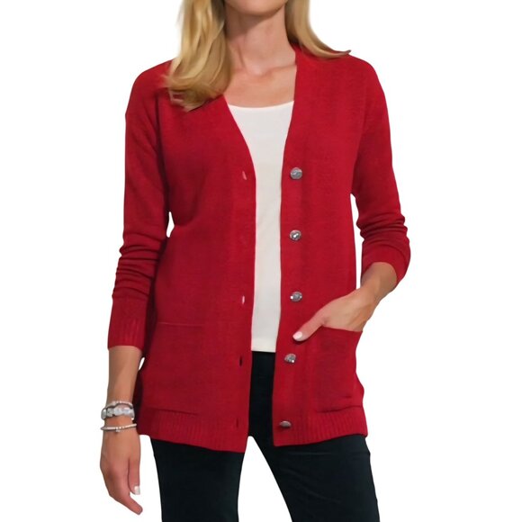 Talbots NWOT Jewel Button Cardigan V Neck Red Pockets Size Lp - Picture 1 of 10